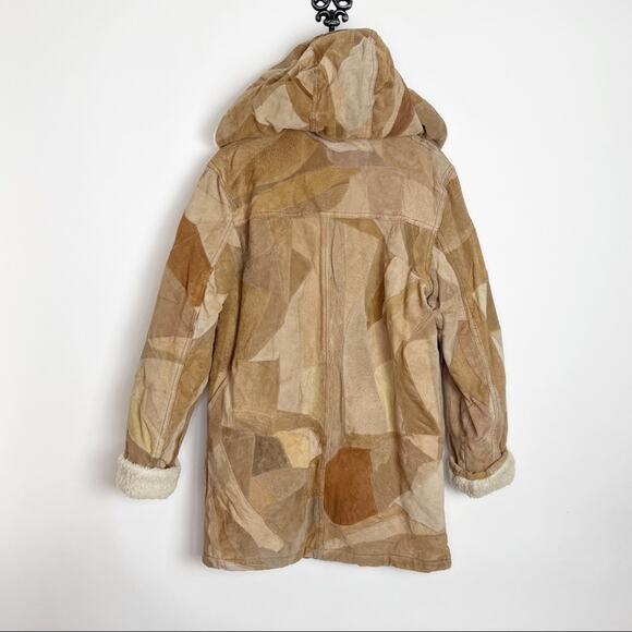Retro Patchwork Leather Jacket Faux Sherpa Lined Medium - Picture 4 of 14